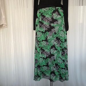 Contemporaine for Simons Black and Green Floral Midi Flare Skirt Size M